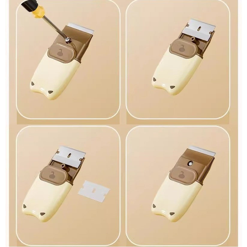 Mini Racleta de Curatare, Vivimall, pentru Etichete, Adezivi, din ABS+ Metal, 2 Lame Incluse, Maro - vivimall.ro