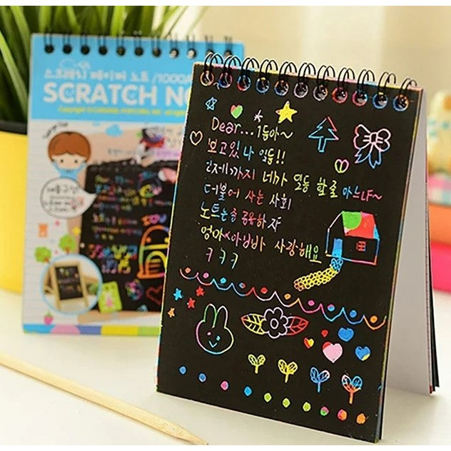 Caiet Cu Fise Razuibile Diy Magic Scratch, 12 File, Curcubeu, Creion Din Lemn, Cartonase Negre, 14.5 X 10 Cm - vivimall.ro