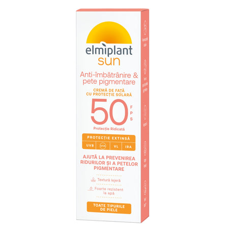 Crema de Fata Pentru Protectie Solara Anti-Pete SPF 50, Elmiplant Sun, 50 ml - vivimall.ro