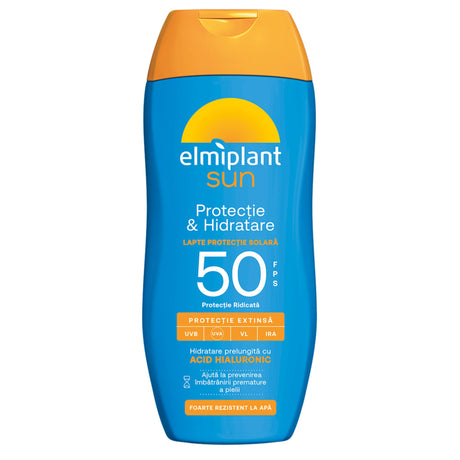Crema de Soare, Lapte Pentru Protectie Solala, Elmiplant Sun, Protectie si Hidratare cu Acid Hialuronic, SPF 50, 200ml - vivimall.ro
