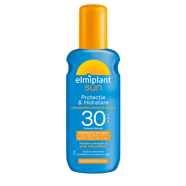 Crema de Soare, Lotiune Spray Pentru Protectie Solara, Elmiplant Sun, Protectie si Hidratare cu Acid Hialuronic, SPF 30, 200 ml - vivimall.ro
