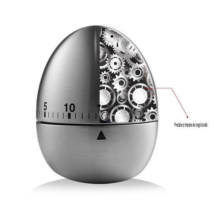 Cronometru de Bucatarie, Vivimall, Mecanic, Forma de Ou, din Otel Inoxidabil, 60 min Timer, 8 x 6 cm, Argintiu - vivimall.ro