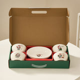 Set Vesela Festiva, Flippy, Tema Craciun, 4 x Boluri 300 ml, 2 x Farfurii 18 x 3.4 cm, din Ceramica, Model 1, Multicolor - vivimall.ro