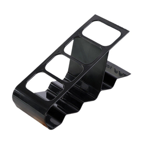 Organizator de birou din plastic negru cu 4 compartimente pentru telecomenzi și telefoane, vedere frontală