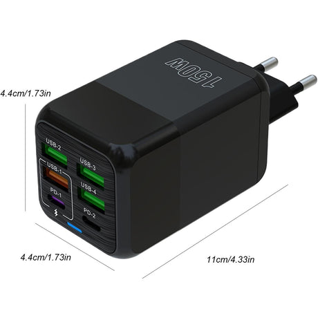 Încărcător Vivimall Type-C PD și USB, detaliu porturi de încărcare, 6 conectori