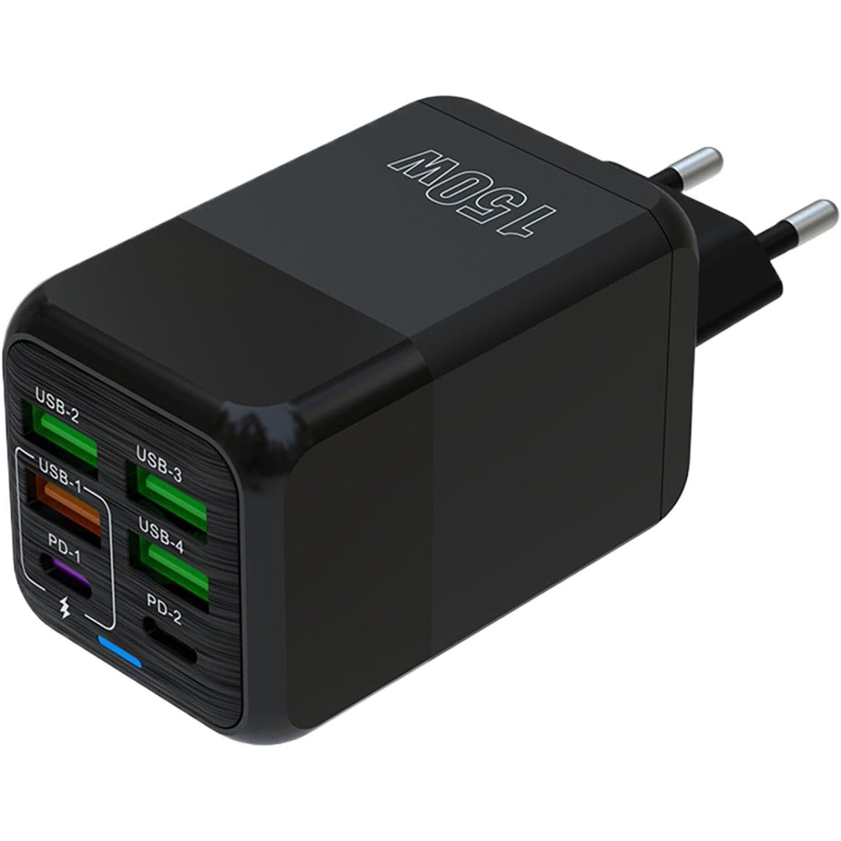 Incarcator Multifunctional, Vivimall®, 6 Porturi (2 x PD Type C + 4 USB), 150 W, 5V, 2.4A, Incarcare Rapida, 4.4 x 4.4 x 11 cm, Negru - vivimall.ro