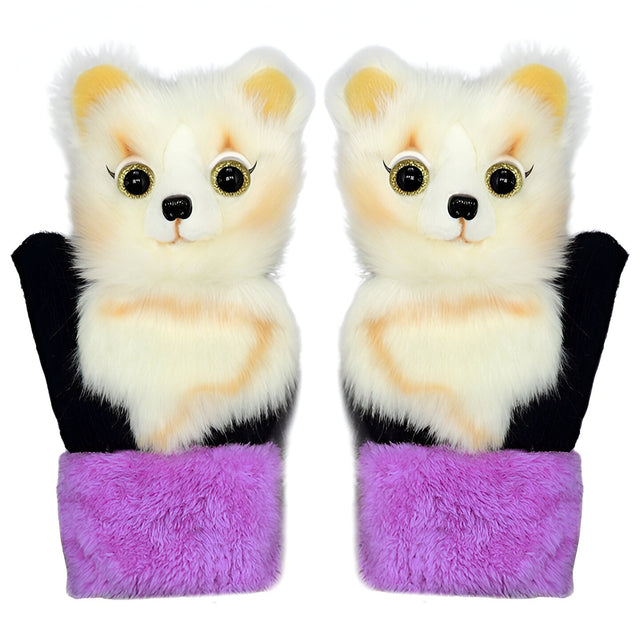 Manusi de Plus pentru Copii, Vivimall, de Iarna, Groase, Moi, Calduroase, Model Animat Vulpe Alba - vivimall.ro