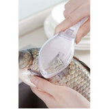 Curatator Manual Solzi de Peste, Vivimall, Forma Peste , Recipient cu Capcac pentru Solzi, Plastic, Roz pal, 16x6 cm - vivimall.ro