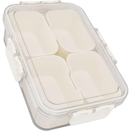 Cutie Alimentara Multifunctionala, Vivimall, pentru Condimente, Gustari,  Inchidere Etans, cu Capac si Maner, 4 Compartimente, 25 x 8 x 18 cm, Alb - vivimall.ro