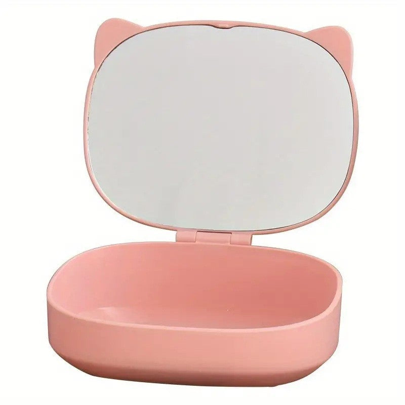 Cutie Organizatoare Cu Oglinda, 4 Compartimente, Pentru Cosmetice Si Accesorii, Din Abs