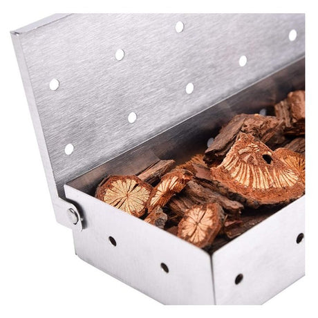 Cutie de afumator pentru gratar Vivimall, Inox, 9.6x4.4x22.2 cm, Argintiu - vivimall.ro