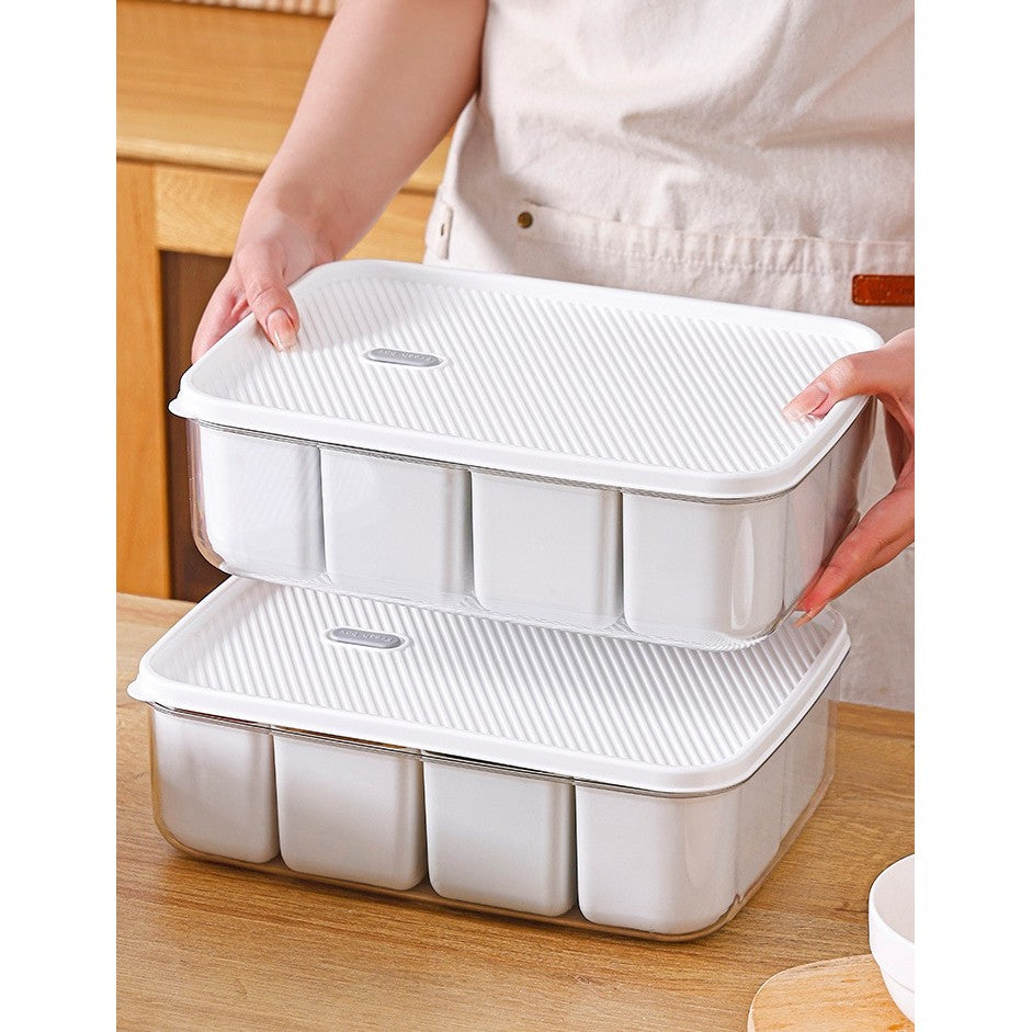 Cutie pentru Depozitare Alimente, Vivimall, 8 Compartimente cu Capac, Material PET+PP, 29 x 20 x 9 cm, Alb/Transparent - vivimall.ro