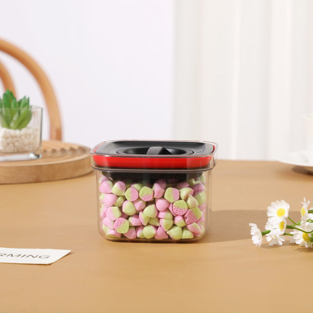 Cutie De Depozitare Alimente, Cutie De Tip Container, Recipient Pentru Cereale In Bucatarie, S 11.5 X 11.5 X 8 Cm, Volum 600 Ml, Transparenta Cu Capac Negru - vivimall.ro