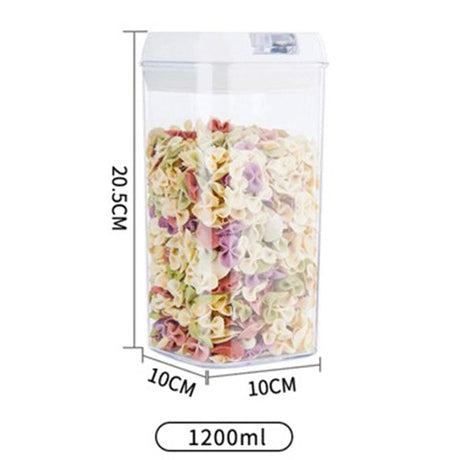 Cutie De Depozitare Alimente, Cutie De Depozitare Tip Container Pentru Bucatarie, Cu Capac, Inchidere Ermetica, Cutie Pentru Cereale, 20.5 X 10 X 10 Cm, Volum 1.2 L, Alb - vivimall.ro