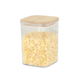 Cutie de Depozitare Alimente, Vivimall, Cutie de tip Container, Cutie pentru Cereale, din Plastic, Capac din Bambuc, 10 x 10 x 14 cm, Volum 0.8 L, Transparent - vivimall.ro