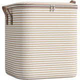 Cutie de Depozitare cu Fermoar, Vivimall, Pliabila, Maner Ranforsat, Fermoar Rezistent, pentru Haine, Paturi, Plapume, Perne, Lenjerii de Pat, Jucarii, 50x50x70 cm, 180 Litri, in Dungi, Bej - vivimall.ro