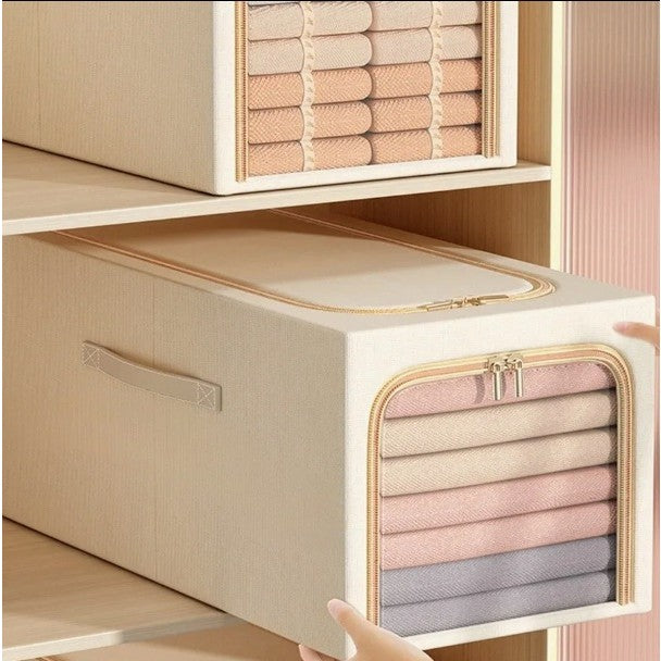 Cutie de Depozitare, Vivimall, 56L, din In si Bumbac, Pliabila, Cadru din Otel, 53 x 35 x 30 cm, Kaki - vivimall.ro