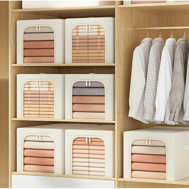 Cutie de Depozitare, Vivimall, 56L, din In si Bumbac, Pliabila, Cadru din Otel, 53 x 35 x 30 cm, Kaki - vivimall.ro