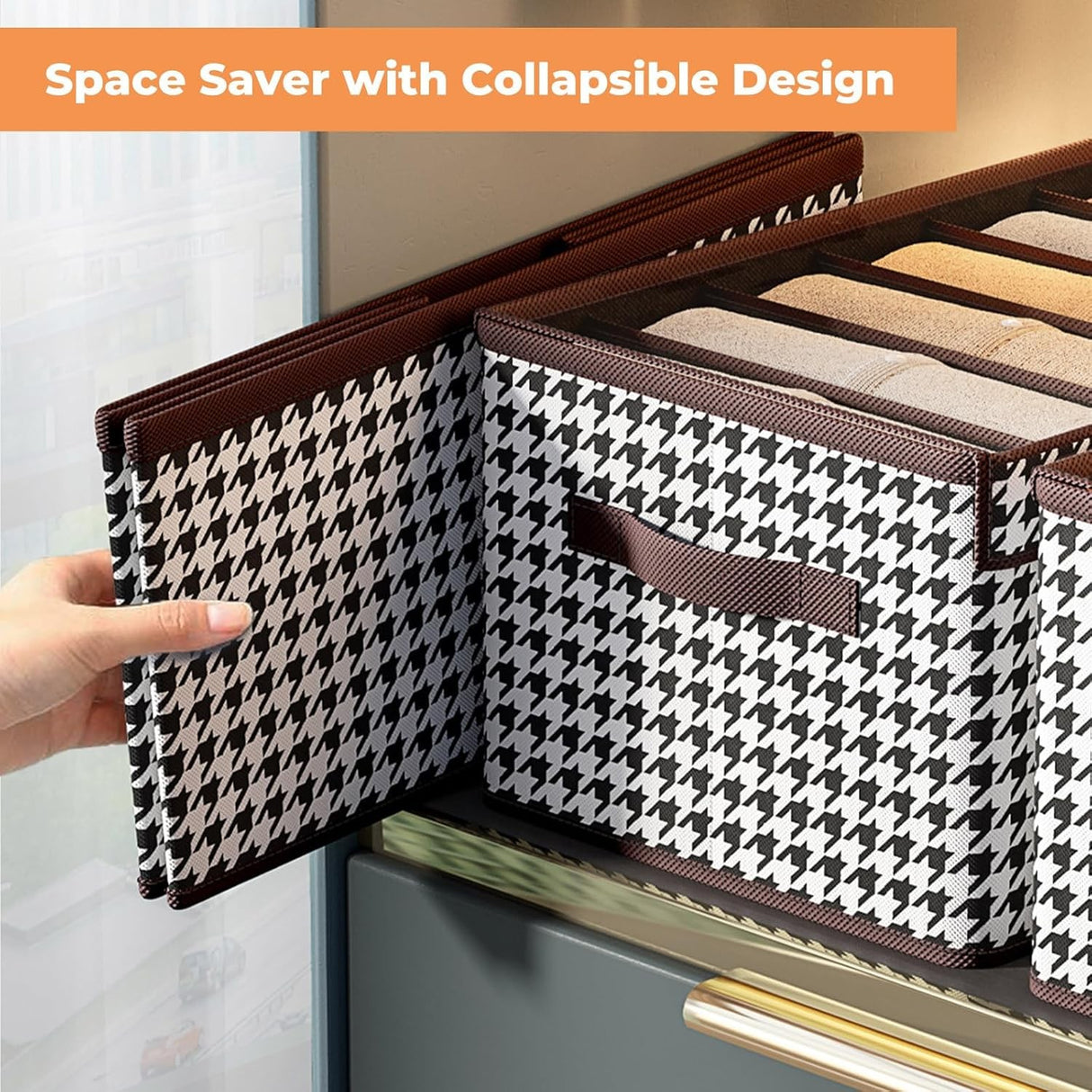 Cutie De Depozitare, Vivimall, Pentru Haine, Lenjerie, Sosete Si Sutiene, Material Textil, 6 Compartimente, 44x30x20 cm, Culoare Alb-Negru - vivimall.ro