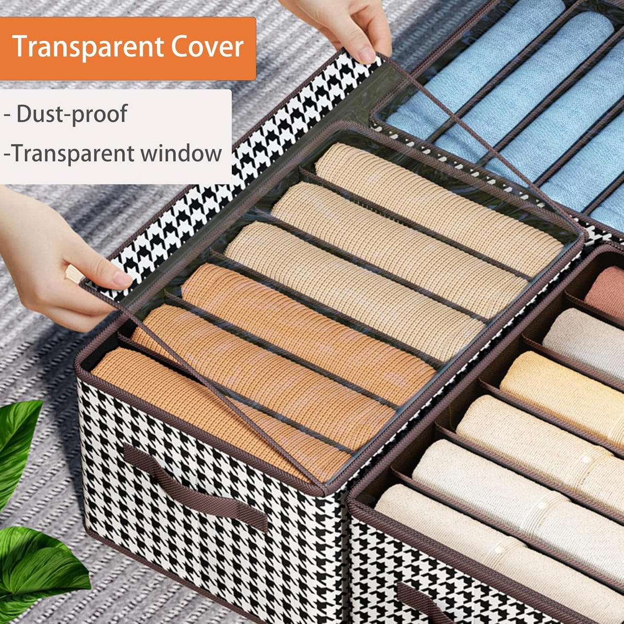 Cutie De Depozitare, Vivimall, Pentru Haine, Lenjerie, Sosete Si Sutiene, Material Textil, 6 Compartimente, 44x30x20 cm, Culoare Alb-Negru - vivimall.ro