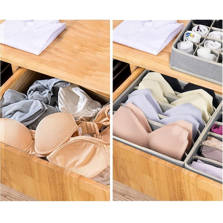 Cutie De Depozitare, Vivimall, Pentru Lenjerie, Sosete Si Sutiene, Material Textil, 7 Compartimente, 32 x 32 x 10 cm, Culoare Gri - vivimall.ro