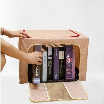 Cutie de Depozitare Pliabila, Vivimall, 66 L, din Bumbac si In, 33x40x50 cm, 2 Ferestre, Frontala si Laterala, 2 Usi de Acces cu Fermoar Bidirectional, Cadru Metalic, Suport Baza Stabil din Plastic, Roz Pudrat - vivimall.ro