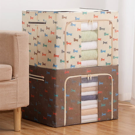 Cutie De Depozitare Pliabila, 24 L, Panza Oxford, Fereastra Frontala, 2 Usi De Acces Cu Fermoar Bidirectional, Cadru Metalic, Suport Baza Stabil Din Plastic, Imprimeu Catelus, /Bej, Resigilata - vivimall.ro