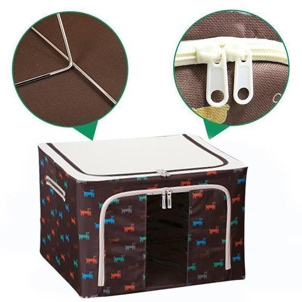 Cutie De Depozitare Pliabila, 24 L, Panza Oxford, Fereastra Frontala, 2 Usi De Acces Cu Fermoar Bidirectional, Cadru Metalic, Suport Baza Stabil Din Plastic, Imprimeu Catelus, /Bej, Resigilata - vivimall.ro