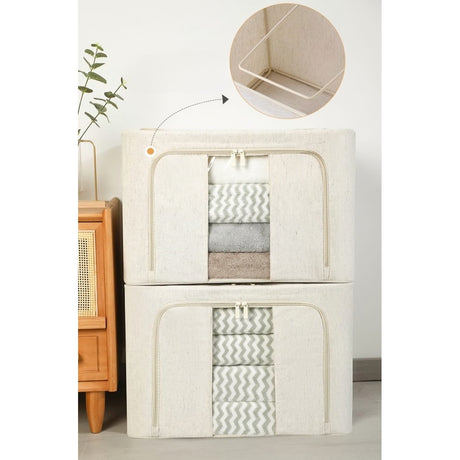 Cutie de Depozitare Pliabila, Vivimall, Cu Fereastra si Fermoar Dublu, 66 L, Textil Premium, 50x40x33 cm, Cadru Metalic, Impermeabila, Alb Texturat - vivimall.ro