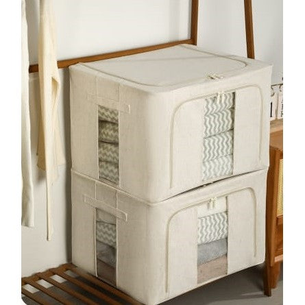 Cutie de Depozitare Pliabila, Vivimall, Cu Fereastra si Fermoar Dublu, 66 L, Textil Premium, 50x40x33 cm, Cadru Metalic, Impermeabila, Alb Texturat - vivimall.ro