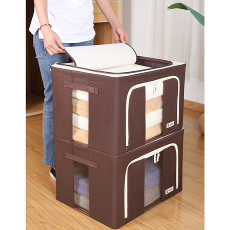 Cutie de Depozitare Pliabila, Vivimall, Cu Fereastra si Fermoar Dublu, 66 L, Textil Premium, 50x40x33 cm, Cadru Metalic, Impermeabila, Maro - vivimall.ro