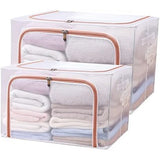 Cutie de Depozitare Pliabila, Vivimall, Cu Fereastra si Fermoar Dublu Rosu, 66 L, Textil, 50x40x33 cm, Cadru Metalic, Impermeabila, Transparent - vivimall.ro