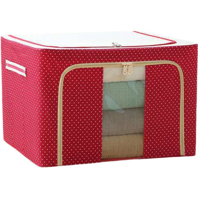 Cutie de Depozitare Pliabila, Vivimall, cu Fermoar, 100 L, Textil, 60x42x40 cm, O Fereastra, Cadru Metalic, Suport Baza Stabil din Plastic, imprimeu punctat, Rosu, Resigilat - vivimall.ro