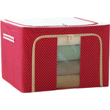 Cutie de Depozitare Pliabila, Vivimall, cu Fermoar, 100 L, Textil, 60x42x40 cm, O Fereastra, Cadru Metalic, Suport Baza Stabil din Plastic, imprimeu punctat, Rosu, Resigilat - vivimall.ro