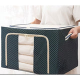 Cutie de Depozitare Pliabila, Vivimall, Cu Fermoar, 66 L, Textil, 50 x 40 x 33 cm, Cadru Metalic, Suport Baza Stabil din Plastic, Imprimeu Buline, Albastru Marin - vivimall.ro