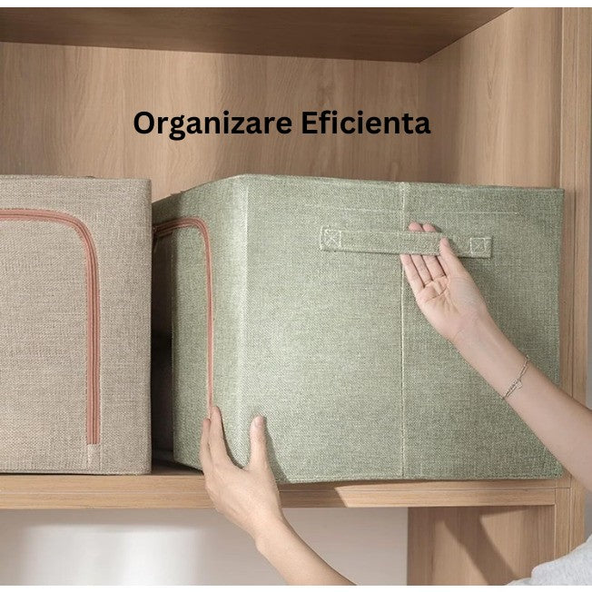 Cutie de Depozitare Pliabila, Vivimall, Cu fermoar Bidirectional, 66 L, Textil, 50x40x33 cm, Cadru Metalic, o Fereastra, Suport Baza Stabil din Plastic, Verde - vivimall.ro