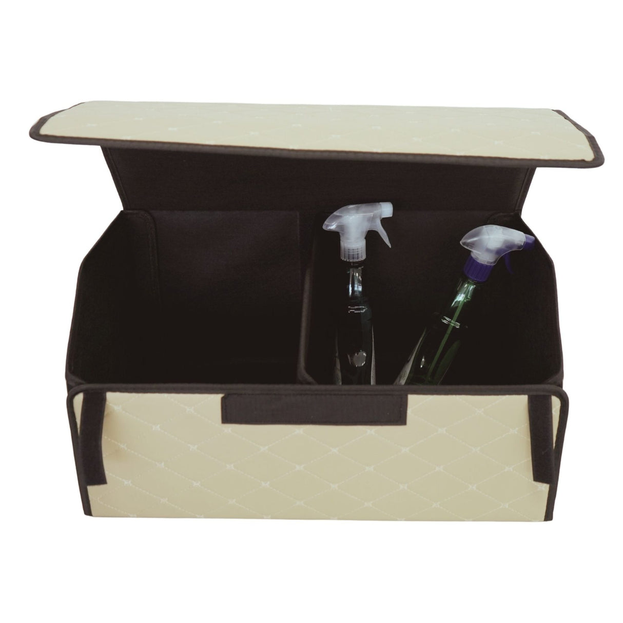 Cutie de Depozitare Auto, Flippy, Organizator Premium Portbagaj, 2 Compartimente Depozitare, Geanta Multifunctionala  din Piele Ecologica, Pliabil  si Rezistent la Uzura, Bej Deschis, 55 x 30 x 30cm - vivimall.ro