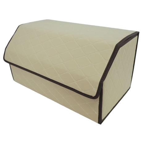 Cutie de Depozitare Auto, Flippy, Organizator Premium Portbagaj, 2 Compartimente Depozitare, Geanta Multifunctionala  din Piele Ecologica, Pliabil  si Rezistent la Uzura, Bej Deschis, 55 x 30 x 30cm - vivimall.ro