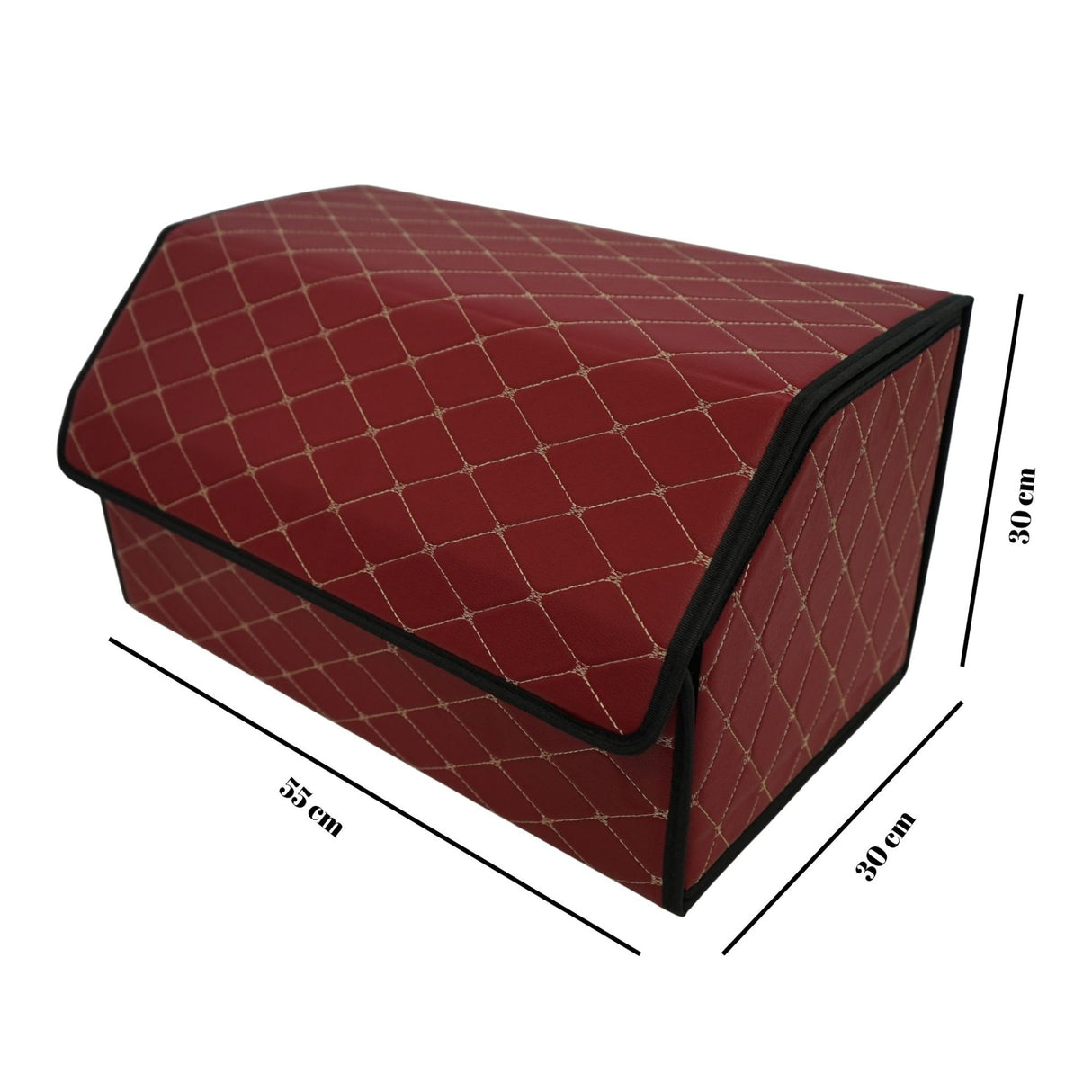 Cutie de Depozitare Auto, Flippy, Organizator Premium Portbagaj, Geanta Multifunctionala  din Piele Ecologica, 2 Compartimente Depozitare, Rezistent la Uzura si Pliabil, Bordo, 55 x 30 x 30cm - vivimall.ro