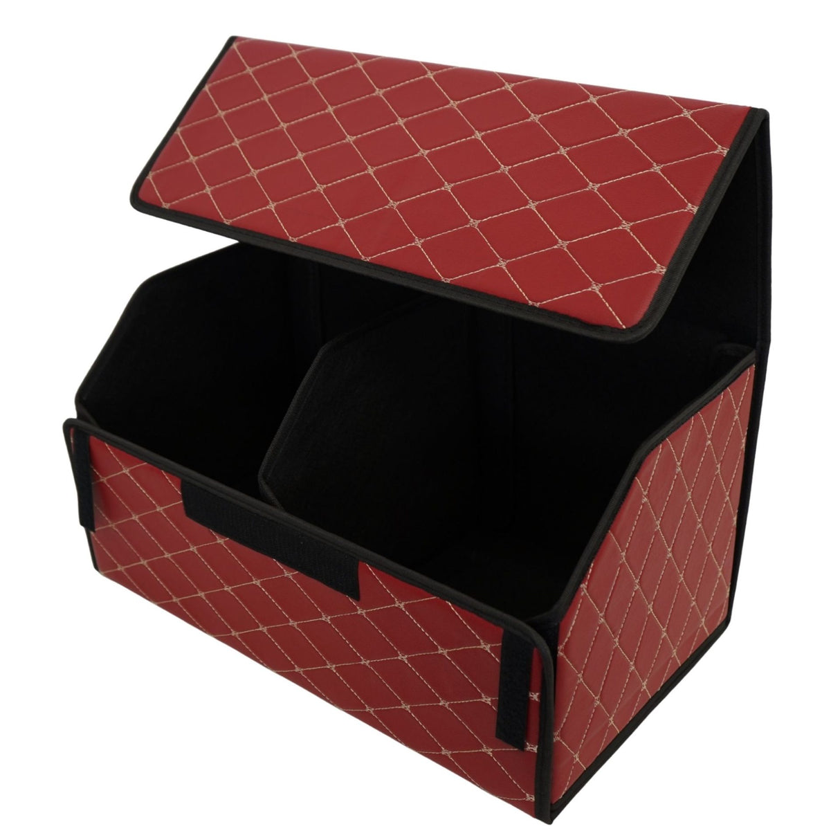 Cutie de Depozitare Auto, Flippy, Organizator Premium Portbagaj, Geanta Multifunctionala  din Piele Ecologica, 2 Compartimente Depozitare, Rezistent la Uzura si Pliabil, Bordo, 55 x 30 x 30cm - vivimall.ro