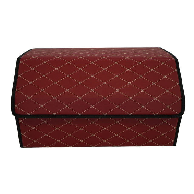 Cutie de Depozitare Auto, Flippy, Organizator Premium Portbagaj, Geanta Multifunctionala  din Piele Ecologica, 2 Compartimente Depozitare, Rezistent la Uzura si Pliabil, Bordo, 55 x 30 x 30cm - vivimall.ro