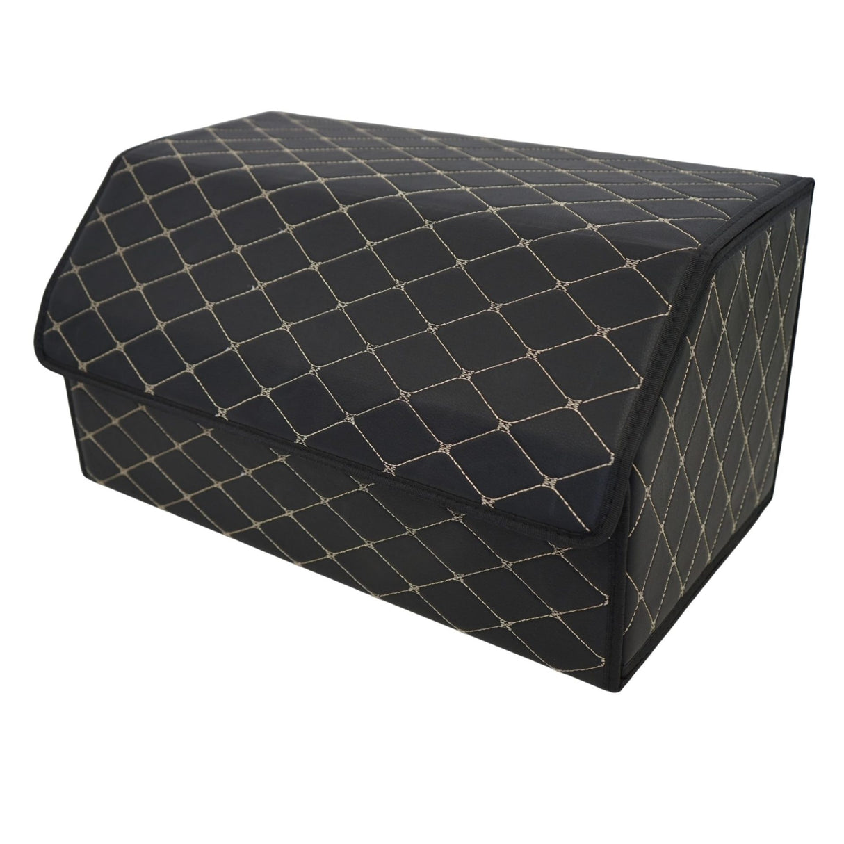 Cutie de Depozitare Auto, Flippy, Organizator Premium Portbagaj, Geanta Multifunctionala, Piele Ecologica, Pliabil  si Rezistent la Uzura, 2 Compartimente Depozitare, Pliabil  si Rezistent la Uzura, Negru/Alb, 55 x 30 x 30cm - vivimall.ro