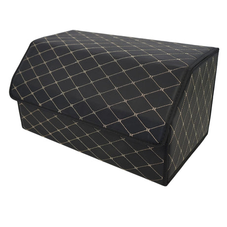 Cutie de Depozitare Auto, Flippy, Organizator Premium Portbagaj, Geanta Multifunctionala, Piele Ecologica, Pliabil  si Rezistent la Uzura, 2 Compartimente Depozitare, Pliabil  si Rezistent la Uzura, Negru/Alb, 55 x 30 x 30cm - vivimall.ro