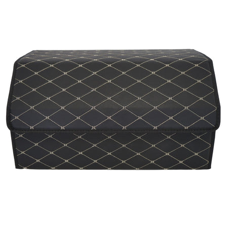 Cutie de Depozitare Auto, Flippy, Organizator Premium Portbagaj, Geanta Multifunctionala, Piele Ecologica, Pliabil  si Rezistent la Uzura, 2 Compartimente Depozitare, Pliabil  si Rezistent la Uzura, Negru/Alb, 55 x 30 x 30cm - vivimall.ro