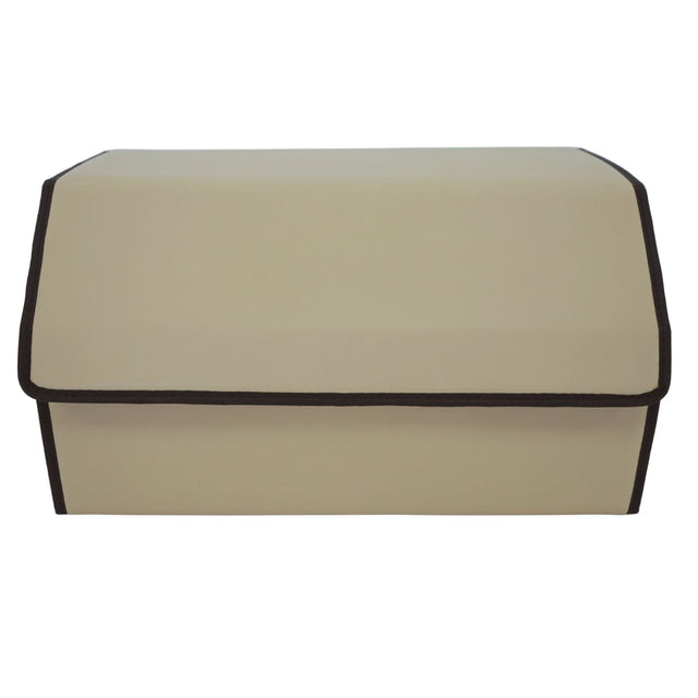 Cutie de Depozitare Auto, Flippy, Organizator Premium Portbagaj, Geanta Multifunctionala  din Piele Ecologica, 2 Compartimente Depozitare, Pliabil  si Rezistent la Uzura, Bej, 55 x 30 x 30cm - vivimall.ro