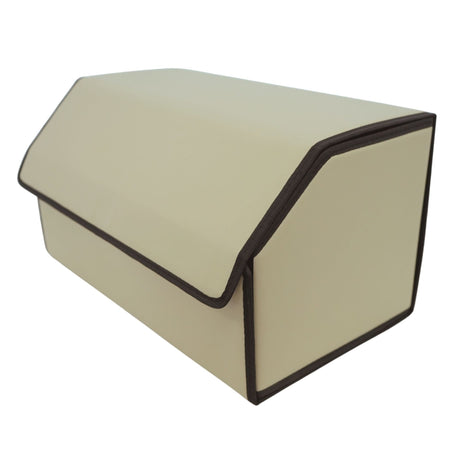 Cutie de Depozitare Auto, Flippy, Organizator Premium Portbagaj, Geanta Multifunctionala  din Piele Ecologica, 2 Compartimente Depozitare, Pliabil  si Rezistent la Uzura, Bej, 55 x 30 x 30cm - vivimall.ro