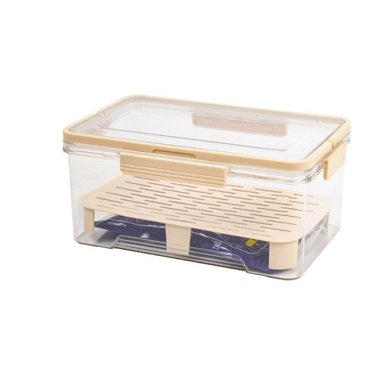 Cutie De Depozitare Portabila, Cu Separator Pentru Gheata Si Scurgere, Mentine Rece, Caserola Pranz, 25X16.5X11.5 Cm, Crem/Transparent - vivimall.ro