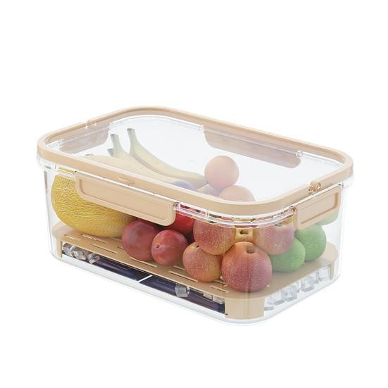 Cutie De Depozitare Portabila, Cu Separator Pentru Gheata Si Scurgere, Mentine Rece, Caserola Pranz, 25X16.5X11.5 Cm, Crem/Transparent - vivimall.ro