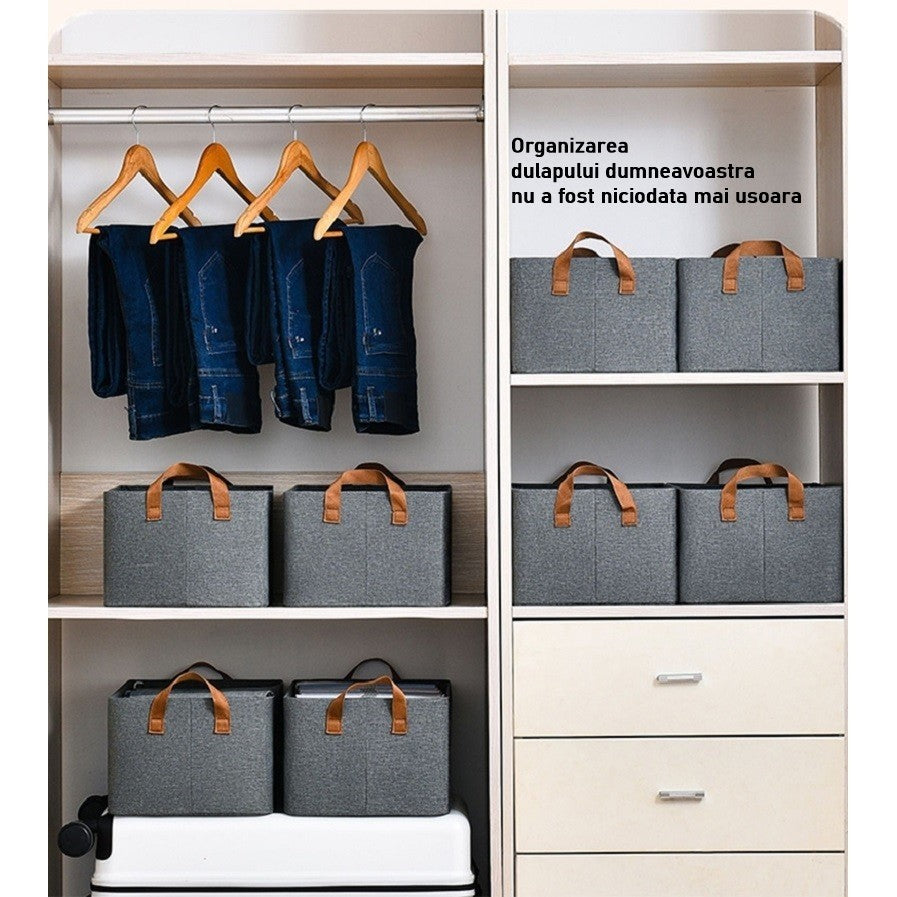 Cutie de Depozitare Tip Cos, Vivimall, Material Textil, Pliabila, 47x35x30 cm, 50 l, Cadru Metalic, cu Manere, Gri - vivimall.ro