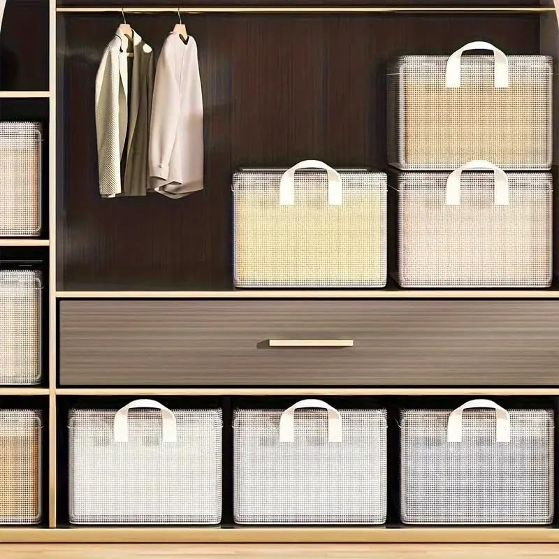 Cutie de Depozitare Tip Cos, Vivimall, Material Textil Transparent, Pliabila, 47x28x20 cm, 35 l, Cadru Metalic, cu Manere, Alb - vivimall.ro